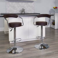 Flash Furniture Contemporary Brown Vinyl Adjustable Height Bar Stool with Arms and Chrome Base CH-TC3-1060-BRN-GG